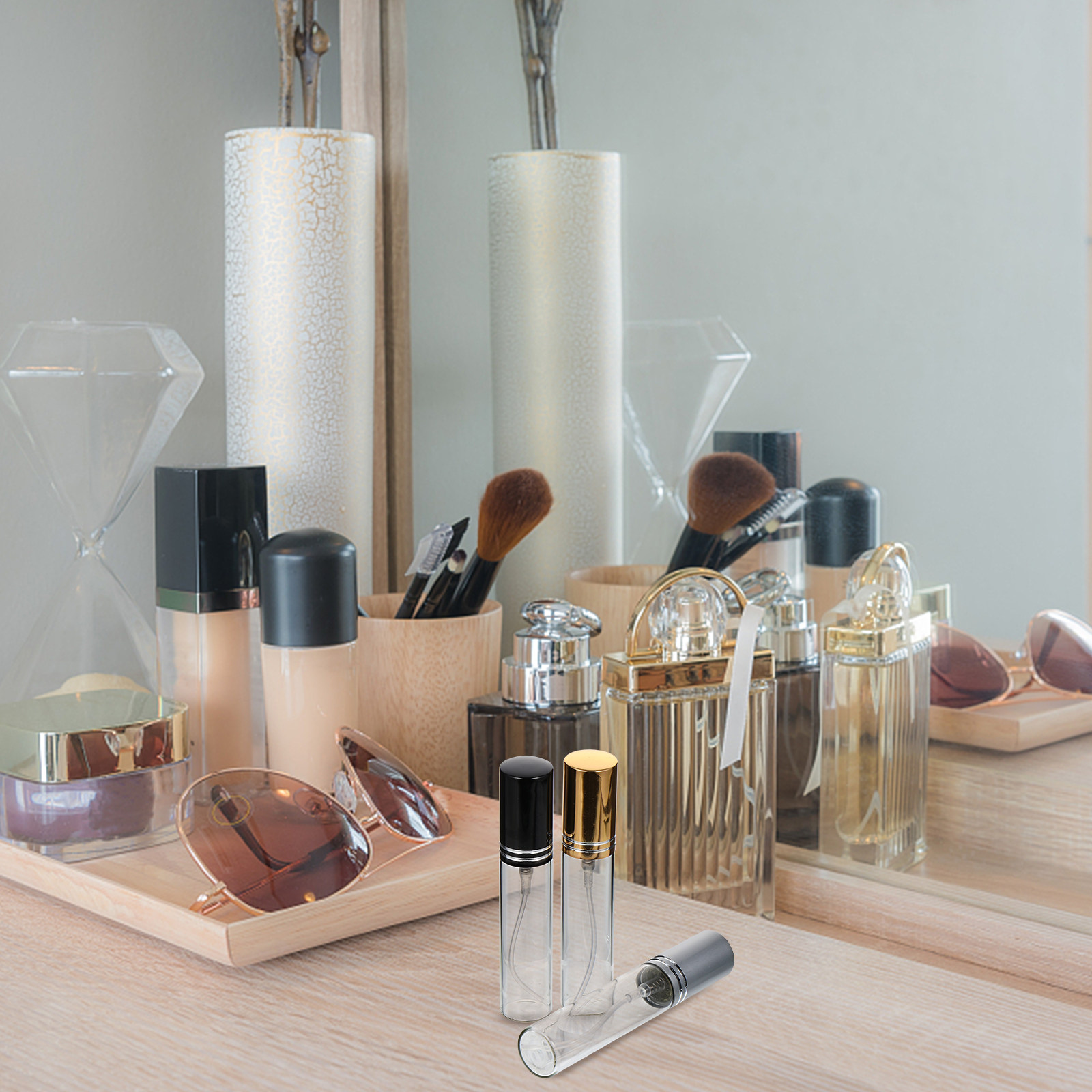 Misting Bottle Fine - ขวดสเปรย์น้ำหอมพกพาแบบกันรั่วคุณภาพสูง 6 ชิ้น แบบกดขนาดเล็กสำหรับเดินทาง เติมของเหลวได้ พร้อมหัวฉีดพ่นละอองละเอียดด้วยแรงกดมือ