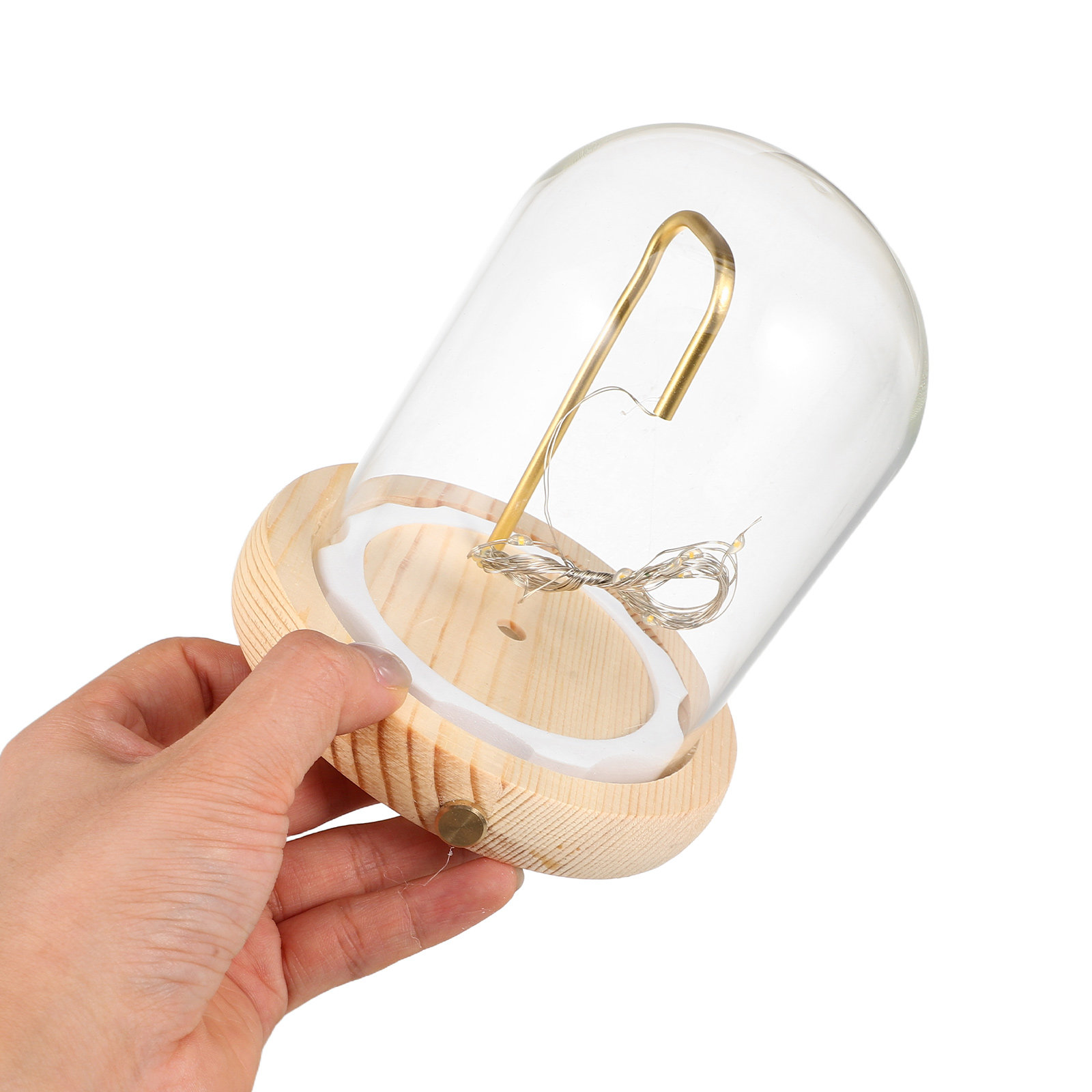Plastic Dome Clear - โดมแก้วโชว์สินค้าพร้อมฐานไม้ ไฟ LED โคมแก้วใสสำหรับจัดแสดงของจิ๋ว ไม้อวบน้ำ ของที่ระลึก